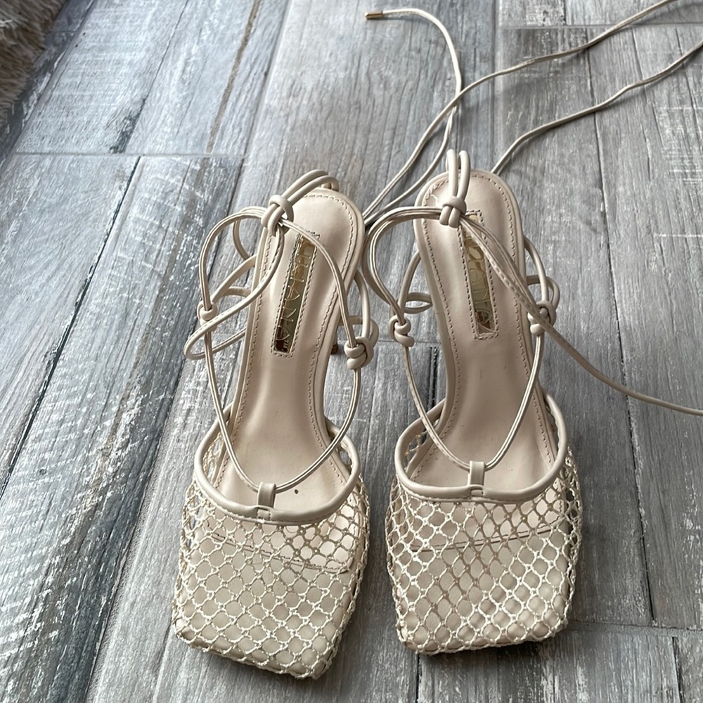 Nude Lace up heels